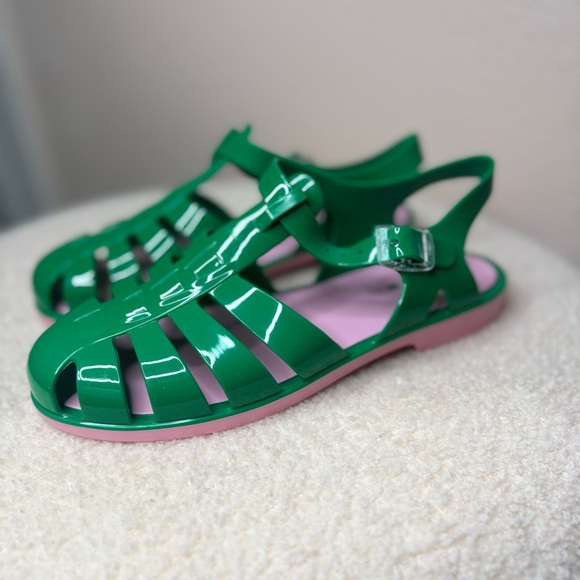 Boden Jelly Shoe Rich Emerald/ Soft Pink size 38 ( US 8) - Picture 6 of 8